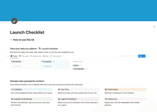 Launch checklist